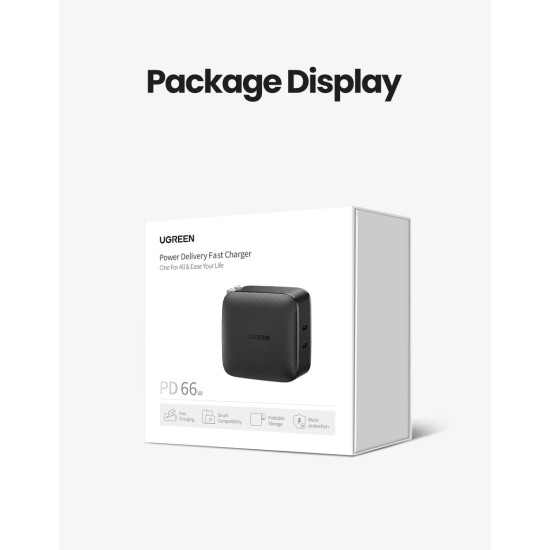 Ugreen универсално зарядно за стена Charger Wall 65W GaN CD216, 2 x Type-C - 70867 Ugreen универсално зарядно за стена Charger Wall 65W GaN CD216, 2 x Type-C - 70867