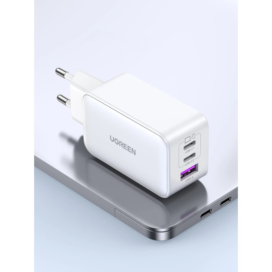 Ugreen универсално зарядно за стена Charger Wall 65W GaN CD244, 1 x USB-A, 2 x Type-C, White - 15334 Ugreen универсално зарядно за стена Charger Wall 65W GaN CD244, 1 x USB-A, 2 x Type-C, White - 15334