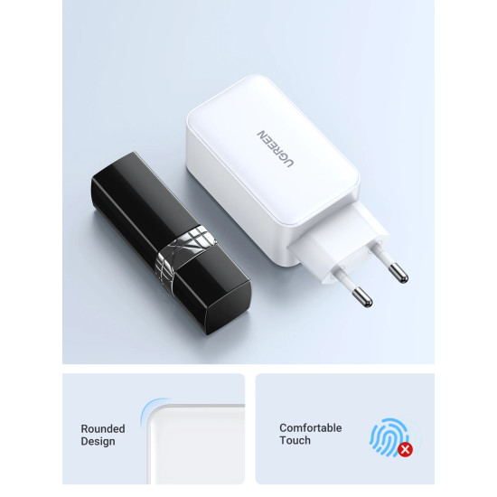 Ugreen универсално зарядно за стена Charger Wall 65W GaN CD244, 1 x USB-A, 2 x Type-C, White - 15334 Ugreen универсално зарядно за стена Charger Wall 65W GaN CD244, 1 x USB-A, 2 x Type-C, White - 15334