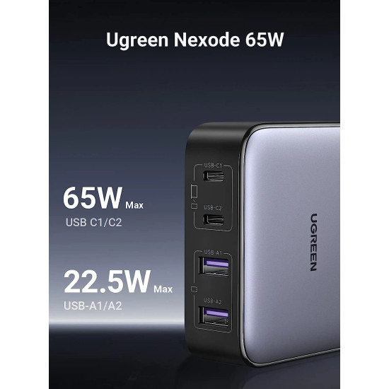 Ugreen универсално зарядно за стена Charger Wall 65W GaN Nexode CD327, 2 x USB-A, 2 x Type-C - 90747 Ugreen универсално зарядно за стена Charger Wall 65W GaN Nexode CD327, 2 x USB-A, 2 x Type-C - 90747