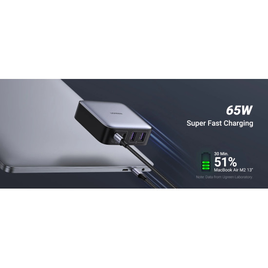 Ugreen универсално зарядно за стена Charger Wall 65W GaN Nexode CD327, 2 x USB-A, 2 x Type-C - 90747 Ugreen универсално зарядно за стена Charger Wall 65W GaN Nexode CD327, 2 x USB-A, 2 x Type-C - 90747
