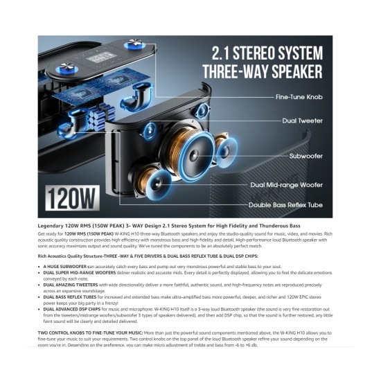 W-King Блутут парти колона Bluetooth Party Speaker - H10 - 120W, 2 x Wireless Microphones, Karaoke W-King Блутут парти колона Bluetooth Party Speaker - H10 - 120W, 2 x Wireless Microphones, Karaoke