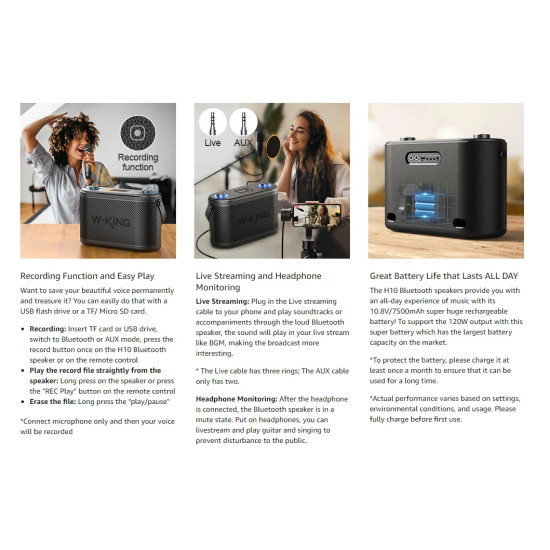 W-King Блутут парти колона Bluetooth Party Speaker - H10 - 120W, 2 x Wireless Microphones, Karaoke W-King Блутут парти колона Bluetooth Party Speaker - H10 - 120W, 2 x Wireless Microphones, Karaoke