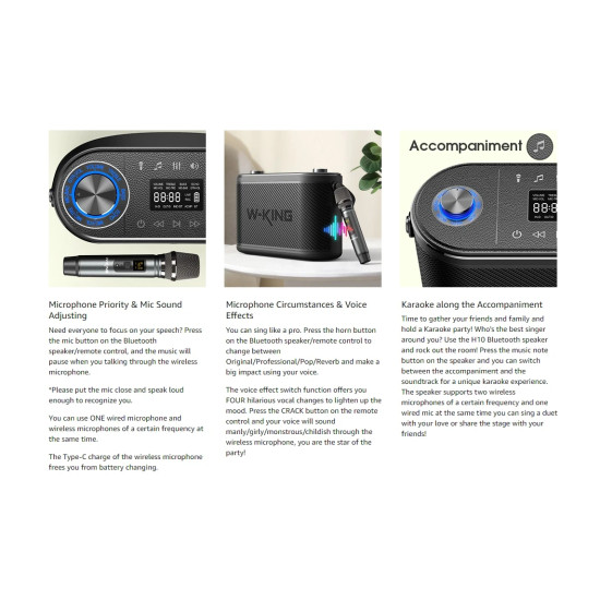 W-King Блутут парти колона Bluetooth Party Speaker - H10 - 120W, 2 x Wireless Microphones, Karaoke W-King Блутут парти колона Bluetooth Party Speaker - H10 - 120W, 2 x Wireless Microphones, Karaoke