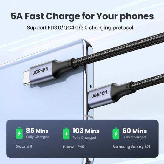 Ugreen кабел USB 2.0 Type-C M/M US316, 100W, 5A, 3m - 90120 Ugreen кабел USB 2.0 Type-C M/M US316, 100W, 5A, 3m - 90120