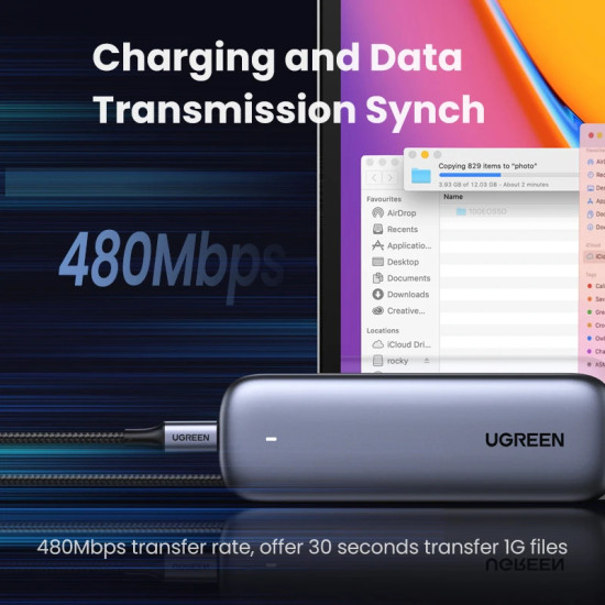 Ugreen кабел USB 2.0 Type-C M/M US316, 100W, 5A, 3m - 90120 Ugreen кабел USB 2.0 Type-C M/M US316, 100W, 5A, 3m - 90120