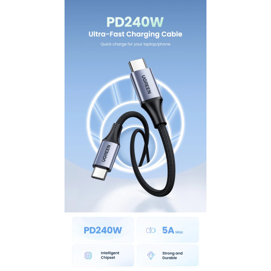 Ugreen кабел USB 2.0 Type-C M/M US535, 240W, 5A, 2m - 90440 Ugreen кабел USB 2.0 Type-C M/M US535, 240W, 5A, 2m - 90440