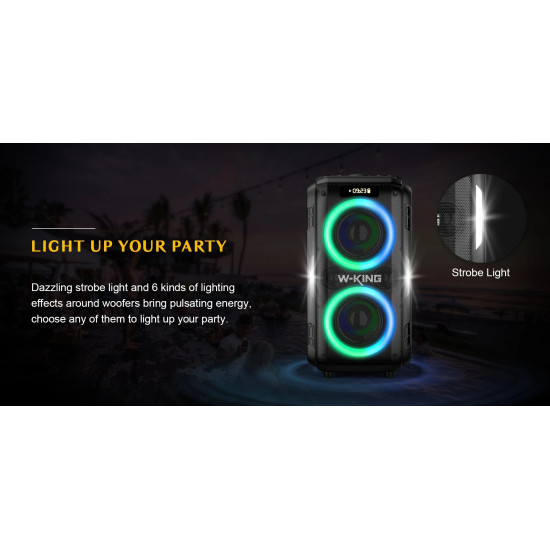 W-King Блутут парти колона Bluetooth Party Speaker - T9 PRO - 120W, 2 x Wireless Microphones, Karaoke W-King Блутут парти колона Bluetooth Party Speaker - T9 PRO - 120W, 2 x Wireless Microphones, Karaoke