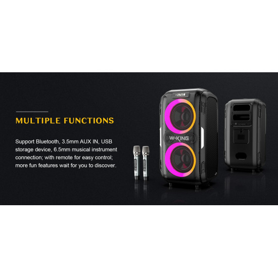 W-King Блутут парти колона Bluetooth Party Speaker - T9 PRO - 120W, 2 x Wireless Microphones, Karaoke W-King Блутут парти колона Bluetooth Party Speaker - T9 PRO - 120W, 2 x Wireless Microphones, Karaoke