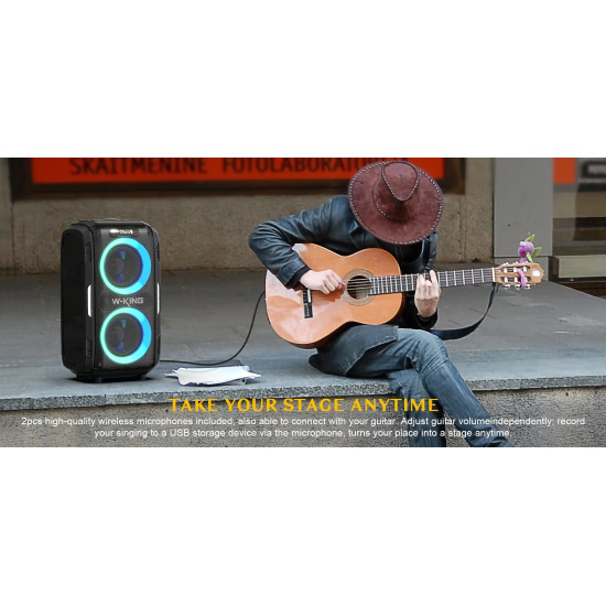 W-King Блутут парти колона Bluetooth Party Speaker - T9 PRO - 120W, 2 x Wireless Microphones, Karaoke W-King Блутут парти колона Bluetooth Party Speaker - T9 PRO - 120W, 2 x Wireless Microphones, Karaoke