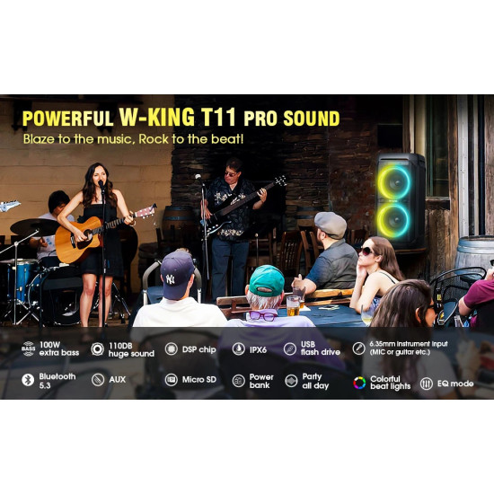W-King Блутут парти колона Bluetooth Party Speaker - T11 Black - 100W, Guitar Input, Karaoke W-King Блутут парти колона Bluetooth Party Speaker - T11 Black - 100W, Guitar Input, Karaoke