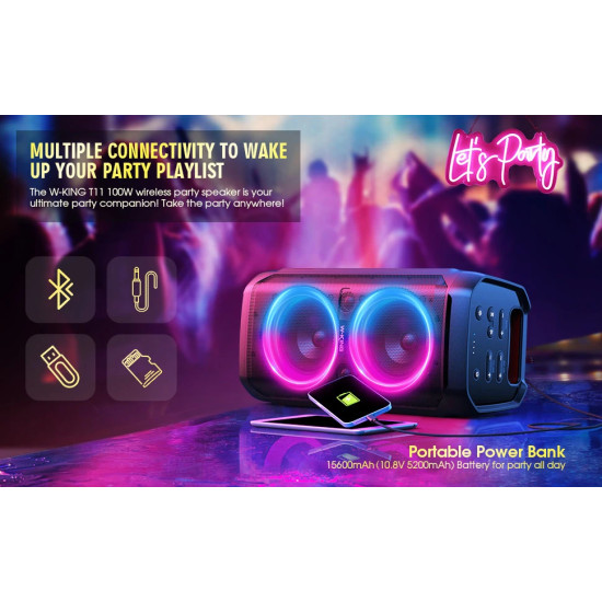W-King Блутут парти колона Bluetooth Party Speaker - T11 Black - 100W, Guitar Input, Karaoke W-King Блутут парти колона Bluetooth Party Speaker - T11 Black - 100W, Guitar Input, Karaoke