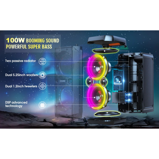 W-King Блутут парти колона Bluetooth Party Speaker - T11 Black - 100W, Guitar Input, Karaoke W-King Блутут парти колона Bluetooth Party Speaker - T11 Black - 100W, Guitar Input, Karaoke