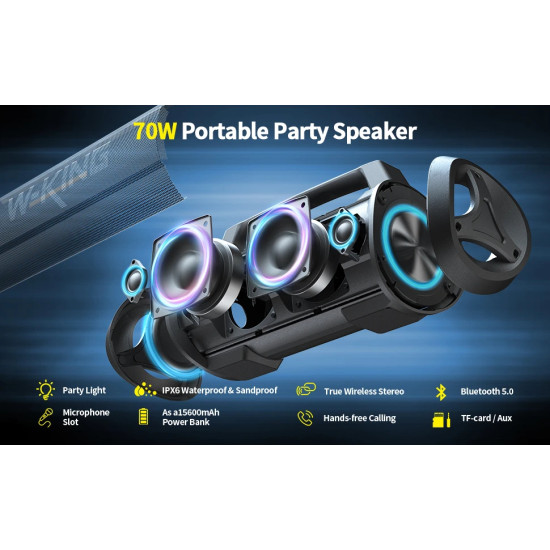 W-King Блутут мобилна парти колонка Bluetooth Party Speaker - D10 Black - 70W, Karaoke mic input, Light Show W-King Блутут мобилна парти колонка Bluetooth Party Speaker - D10 Black - 70W, Karaoke mic input, Light Show