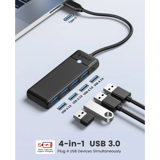 Orico хъб USB3.1 HUB Type-C - 4 x USB3.0 - PAPW4A-C3-015-BK Orico хъб USB3.1 HUB Type-C - 4 x USB3.0 - PAPW4A-C3-015-BK
