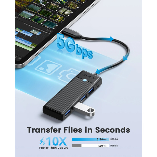 Orico хъб USB3.1 HUB Type-C - 4 x USB3.0 - PAPW4A-C3-015-BK Orico хъб USB3.1 HUB Type-C - 4 x USB3.0 - PAPW4A-C3-015-BK