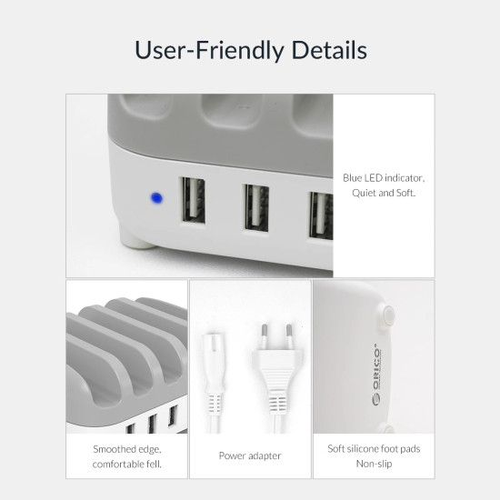 Orico зарядна станция за мобилни устройства Charger Station 220V - 5 x USB 40W White - DUK-5P-EU-WH Orico зарядна станция за мобилни устройства Charger Station 220V - 5 x USB 40W White - DUK-5P-EU-WH