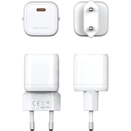 Vention Универсално зарядно за стена Charger Wall GaN - USB Type-C 30W White - FAKW0-EU Vention Универсално зарядно за стена Charger Wall GaN - USB Type-C 30W White - FAKW0-EU