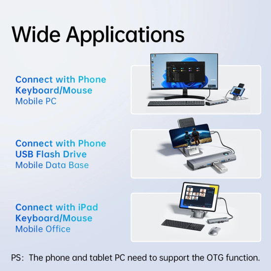 Orico докинг станция Type-C Docking Station Power Distribution 100W - HDMI, Type-C x 1, USB3.0 x 3, LAN 1000Mbps Gigabit, SD/TF, VGA, Audio - PW11-10P-GY Orico докинг станция Type-C Docking Station Power Distribution 100W - HDMI, Type-C x 1, USB3.0 x 3, LAN 1000Mbps Gigabit, SD/TF, VGA, Audio - PW11-10P-GY