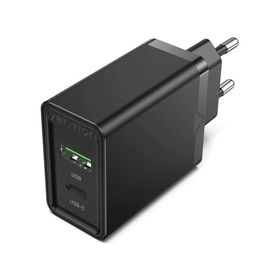 Vention бързо зарядно Fast Charger Wall - QC4.0, PD Type-C + QC3.0 USB A, 20W Black - FBBB0 Vention бързо зарядно Fast Charger Wall - QC4.0, PD Type-C + QC3.0 USB A, 20W Black - FBBB0