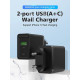 Vention бързо зарядно Fast Charger Wall - QC4.0, PD Type-C + QC3.0 USB A, 20W Black - FBBB0 Vention бързо зарядно Fast Charger Wall - QC4.0, PD Type-C + QC3.0 USB A, 20W Black - FBBB0