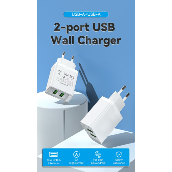 Vention бързо зарядно Fast Charger 2 x QC3.0 18W White - FBAW0 Vention бързо зарядно Fast Charger 2 x QC3.0 18W White - FBAW0