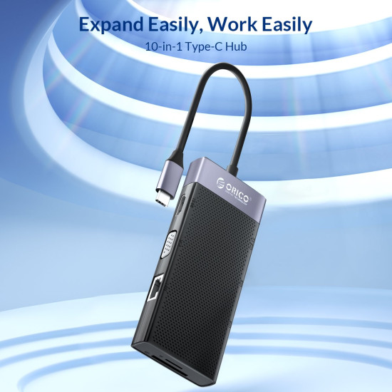 Orico докинг станция Type-C Docking Station Power Distribution 3.0 87W - HDMI, Type-C x 1, USB3.0 x 1, USB 2.0 x 2, LAN, SD, VGA, Audio - MDK-10P-BK Orico докинг станция Type-C Docking Station Power Distribution 3.0 87W - HDMI, Type-C x 1, USB3.0 x 1, USB 2.0 x 2, LAN, SD, VGA, Audio - MDK-10P-BK