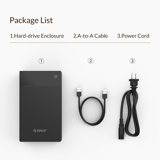 Orico кутия за диск Storage - Case - 3.5 inch, USB3.0, Built-in Power adapter, UASP, black - 3599U3 Orico кутия за диск Storage - Case - 3.5 inch, USB3.0, Built-in Power adapter, UASP, black - 3599U3