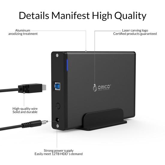 Orico кутия за диск Storage - Case - 3.5 inch Vertical, USB3.0, Power adapter, UASP, black - 7688U3-BK Orico кутия за диск Storage - Case - 3.5 inch Vertical, USB3.0, Power adapter, UASP, black - 7688U3-BK
