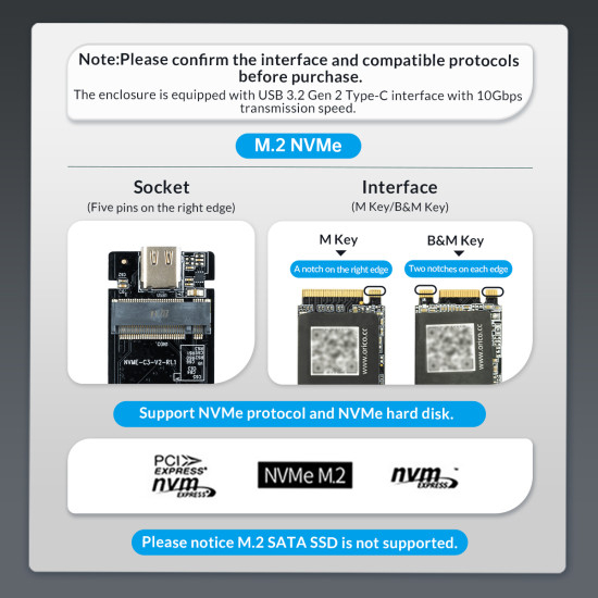 Orico външна кутия за диск Storage - Case - M.2 NVMe M-key 10 Gbps Space Gray - MM2C3-G2-GY Orico външна кутия за диск Storage - Case - M.2 NVMe M-key 10 Gbps Space Gray - MM2C3-G2-GY