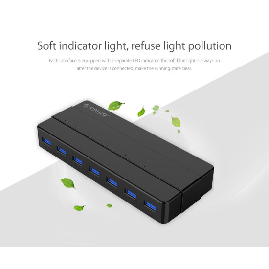 Orico хъб USB3.0 HUB 7 port with Premium Power Adapter, Black - H7928-U3-V1-BK Orico хъб USB3.0 HUB 7 port with Premium Power Adapter, Black - H7928-U3-V1-BK