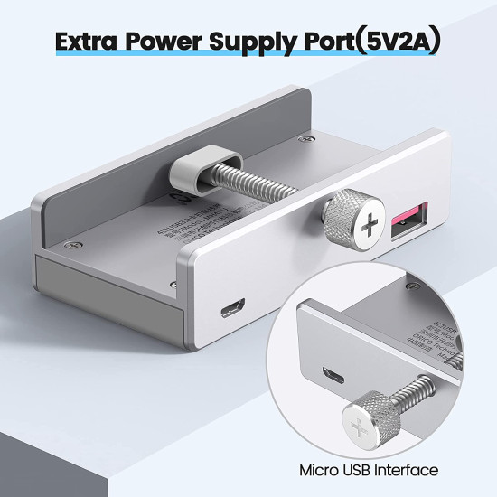Orico хъб USB 3.0 HUB Clip Type 4 port - aux Micro-USB power input, Aluminum - MH4PU-P-SV Orico хъб USB 3.0 HUB Clip Type 4 port - aux Micro-USB power input, Aluminum - MH4PU-P-SV