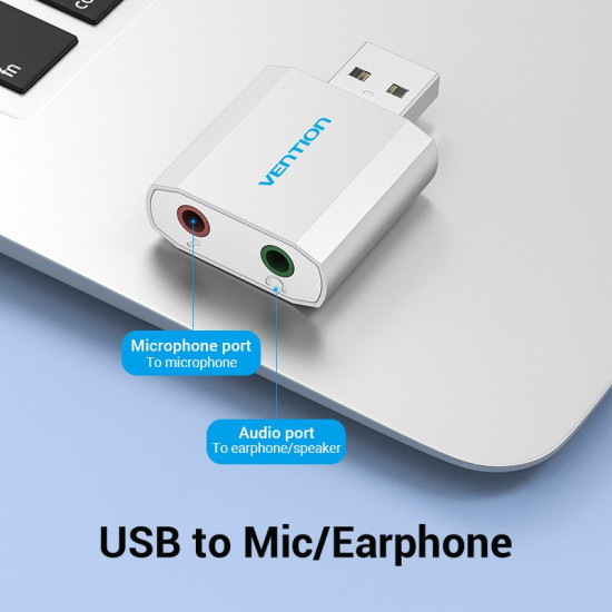 Vention външна звукова карта USB Sound card - Headphones, Mic, Silver - VAB-S13 Vention външна звукова карта USB Sound card - Headphones, Mic, Silver - VAB-S13