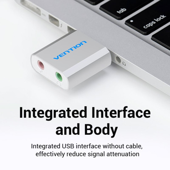 Vention външна звукова карта USB Sound card - Headphones, Mic, Silver - VAB-S13 Vention външна звукова карта USB Sound card - Headphones, Mic, Silver - VAB-S13
