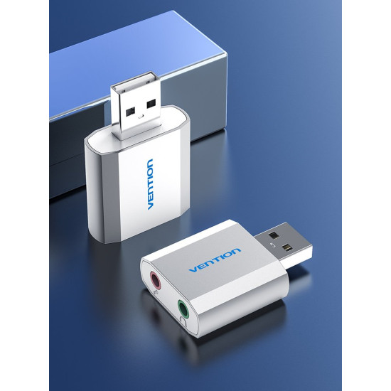 Vention външна звукова карта USB Sound card - Headphones, Mic, Silver - VAB-S13 Vention външна звукова карта USB Sound card - Headphones, Mic, Silver - VAB-S13