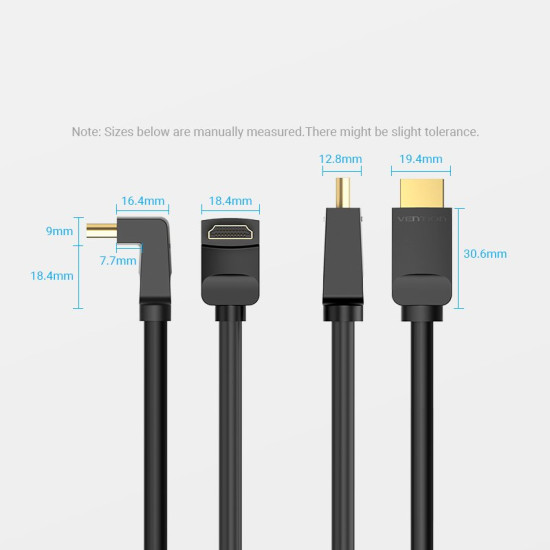Vention Кабел HDMI Right Angle 270 Degree v2.0 M / M 4K/60Hz Gold - 1.5M Black - AAQBG Vention Кабел HDMI Right Angle 270 Degree v2.0 M / M 4K/60Hz Gold - 1.5M Black - AAQBG