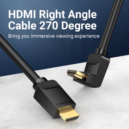 Vention Кабел HDMI Right Angle 270 Degree v2.0 M / M 4K/60Hz Gold - 1.5M Black - AAQBG Vention Кабел HDMI Right Angle 270 Degree v2.0 M / M 4K/60Hz Gold - 1.5M Black - AAQBG
