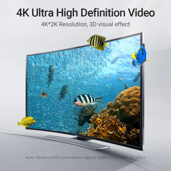 Vention Кабел HDMI Right Angle 270 Degree v2.0 M / M 4K/60Hz Gold - 1.5M Black - AAQBG Vention Кабел HDMI Right Angle 270 Degree v2.0 M / M 4K/60Hz Gold - 1.5M Black - AAQBG