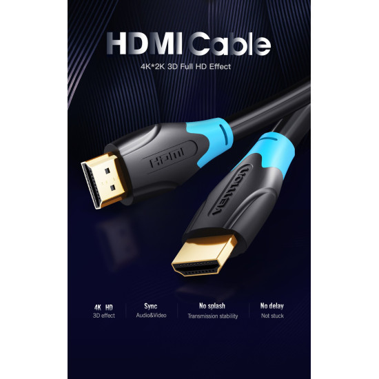 Vention Кабел HDMI v2.0 M / M 4K/60Hz Gold - 1.5M Black - AACBG