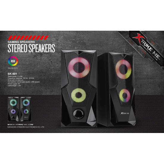 Xtrike ME тонколони Gaming Speakers 2.0 6W RGB, USB powered - SK-501 Xtrike ME тонколони Gaming Speakers 2.0 6W RGB, USB powered - SK-501