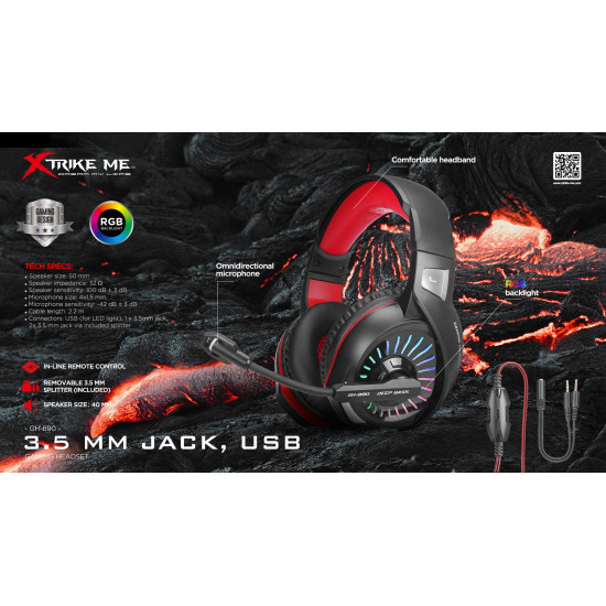 Xtrike ME геймърски слушалки Gaming Headphones GH-890 - RGB, 50mm, PC/Consoles Xtrike ME геймърски слушалки Gaming Headphones GH-890 - RGB, 50mm, PC/Consoles