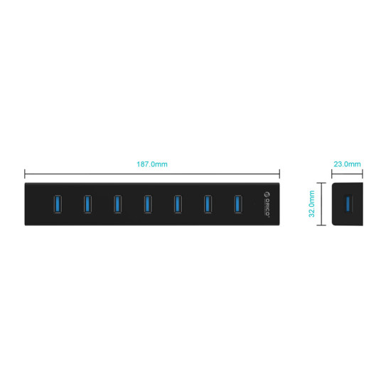 Orico хъб USB3.0 HUB 7 port Black - H7013-U3-AD Orico хъб USB3.0 HUB 7 port Black - H7013-U3-AD