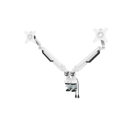 Makki Стойка за два монитора Monitor Mount - GL732 Aluminuim White - 2 Monitors, Gas Lifters, 2 x USB3.0 - MA-GL732-U3-WH Makki Стойка за два монитора Monitor Mount - GL732 Aluminuim White - 2 Monitors, Gas Lifters, 2 x USB3.0 - MA-GL732-U3-WH