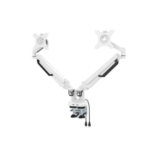 Makki Стойка за два монитора Monitor Mount - GL732 Aluminuim White - 2 Monitors, Gas Lifters, 2 x USB3.0 - MA-GL732-U3-WH Makki Стойка за два монитора Monitor Mount - GL732 Aluminuim White - 2 Monitors, Gas Lifters, 2 x USB3.0 - MA-GL732-U3-WH