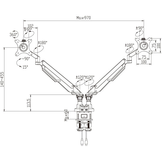 Makki Стойка за два монитора Monitor Mount - GL732 Aluminuim White - 2 Monitors, Gas Lifters, 2 x USB3.0 - MA-GL732-U3-WH Makki Стойка за два монитора Monitor Mount - GL732 Aluminuim White - 2 Monitors, Gas Lifters, 2 x USB3.0 - MA-GL732-U3-WH