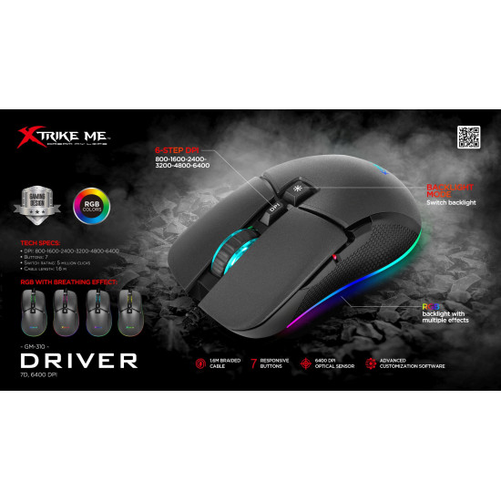 Xtrike ME геймърска мишка Gaming Mouse GM-310 - 6400dpi, RGB, programmable Xtrike ME геймърска мишка Gaming Mouse GM-310 - 6400dpi, RGB, programmable