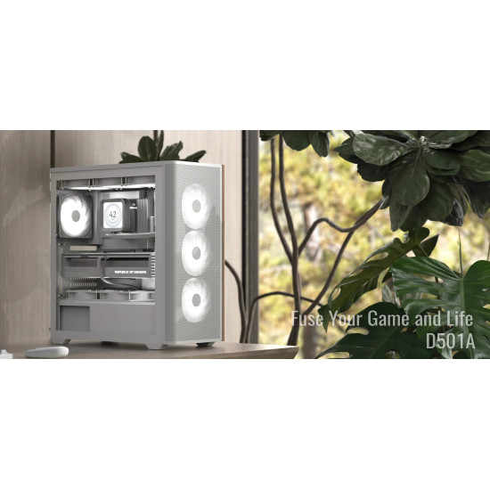 AeroCool кутия Case ATX - D501A White, Addressable RGB, Wood