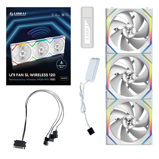 3Pack Fans Lian Li UNI FAN SL Wireless ARGB PWM - 120 mm White + Controller