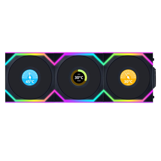 Triple Fan Pack Lian Li UNI FAN SL Wireless LCD ARGB PWM Reverse Blade - 120 mm Black
