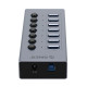 Orico хъб USB3.0 HUB 7 port with Power Adapter, On/Off buttons, Aluminium - BT2U3-7AB-EU-GY